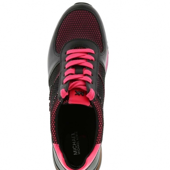 MICHAEL KORS Allie Trainer Extreme Fuchsia Pink Black Leather Fashion Sneaker - Picture 7 of 11